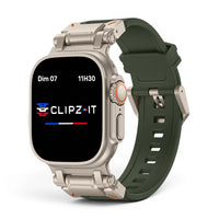 Bracelet Aegis silicone et titane couleur Vert finition Titane pour Apple Watch - Clipz-it
