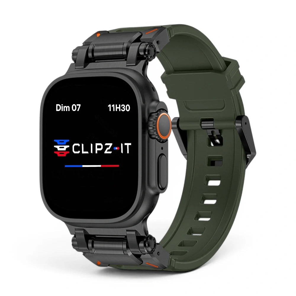 Bracelet Aegis Silicone & titane couleur Vert pour Apple Watch - Clipz-it