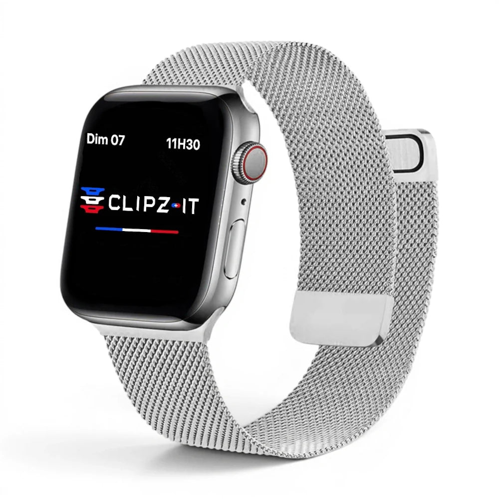 Bracelet Armor Maille milanaise couleur Argenté pour Apple Watch - Clipz-it
