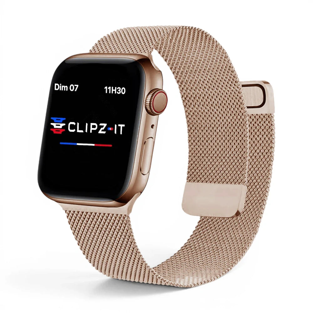 Bracelet Armor Maille milanaise couleur Or rose pour Apple Watch - Clipz-it