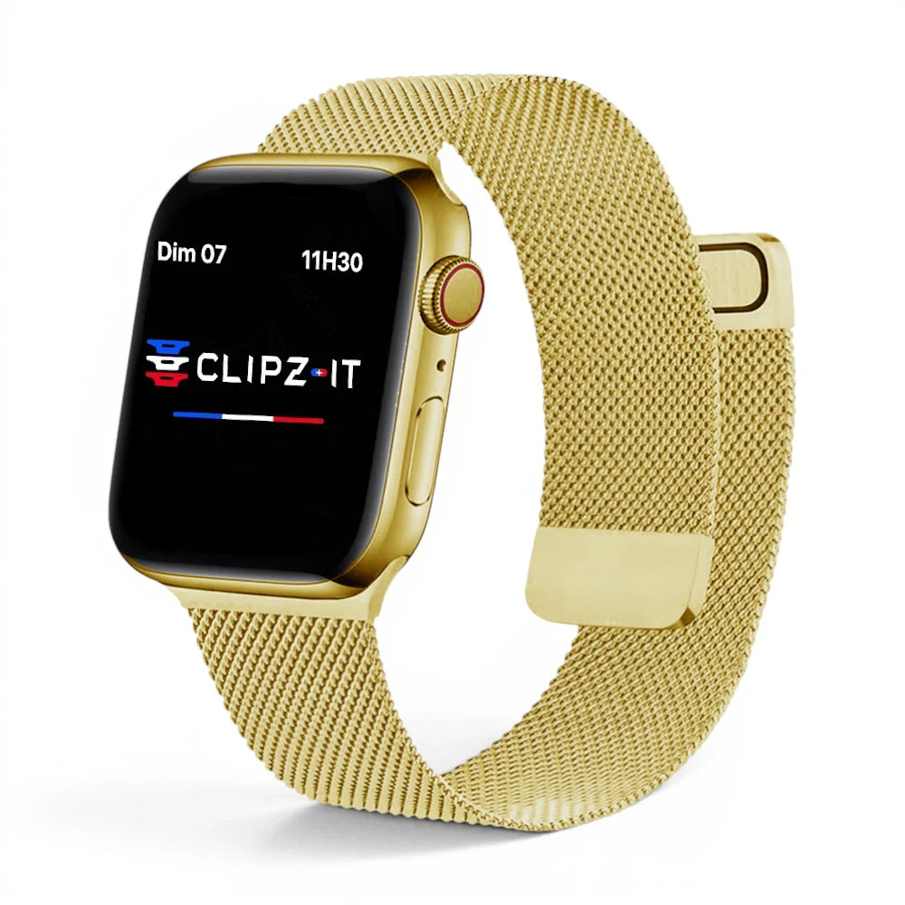 Bracelet Armor Maille milanaise couleur Or pour Apple Watch - Clipz-it