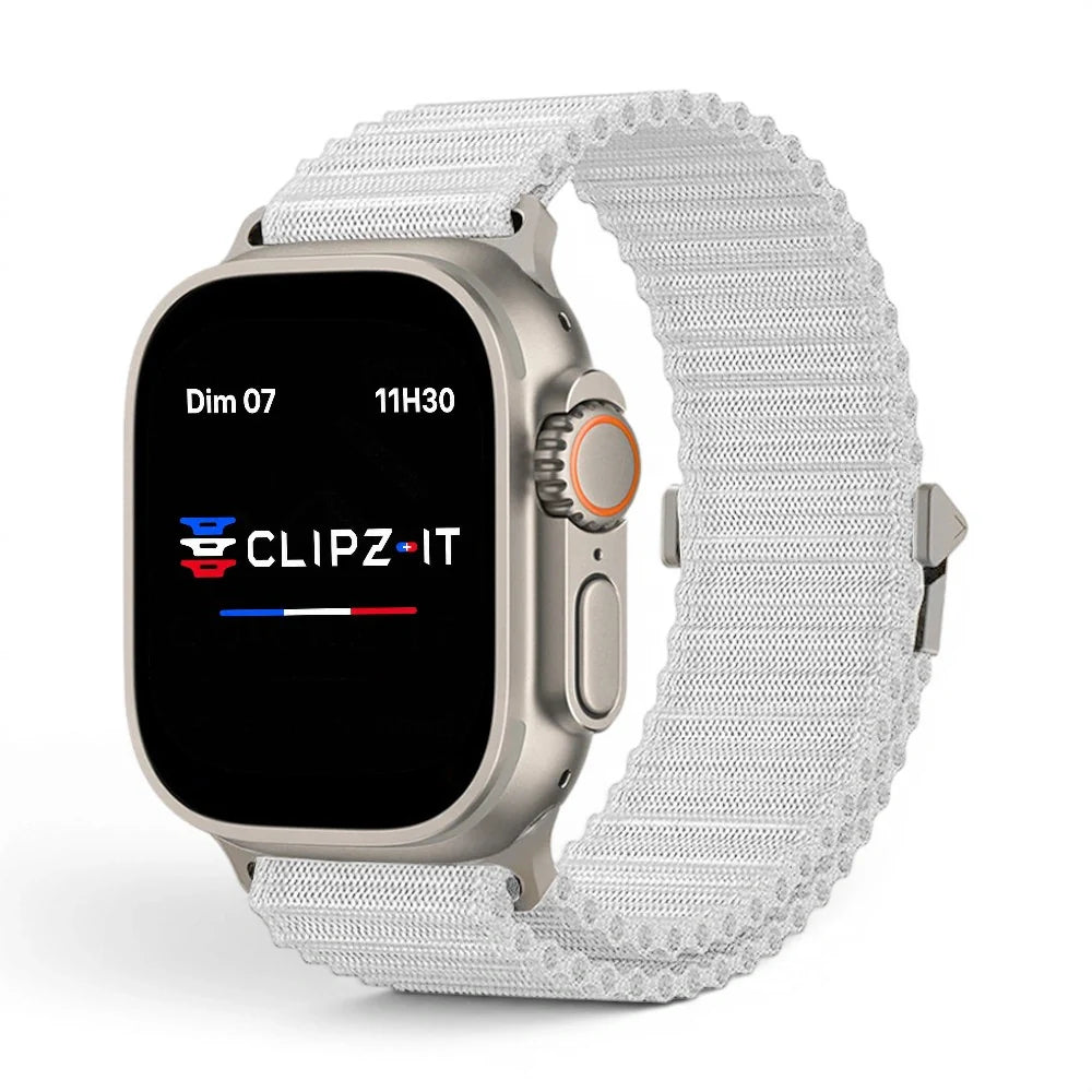 Bracelet Athletic Nylon sportif couleur Gris finition Titane pour Apple Watch - Clipz-it
