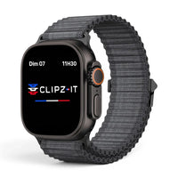Bracelet Athletic Nylon sportif vue de face couleur Noir pour Apple Watch - Clipz-it