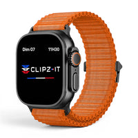 Bracelet Athletic Nylon sportif vue de face couleur Orange pour Apple Watch - Clipz-it
