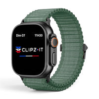 Bracelet Athletic Nylon sportif vue de face couleur Vert pour Apple Watch - Clipz-it