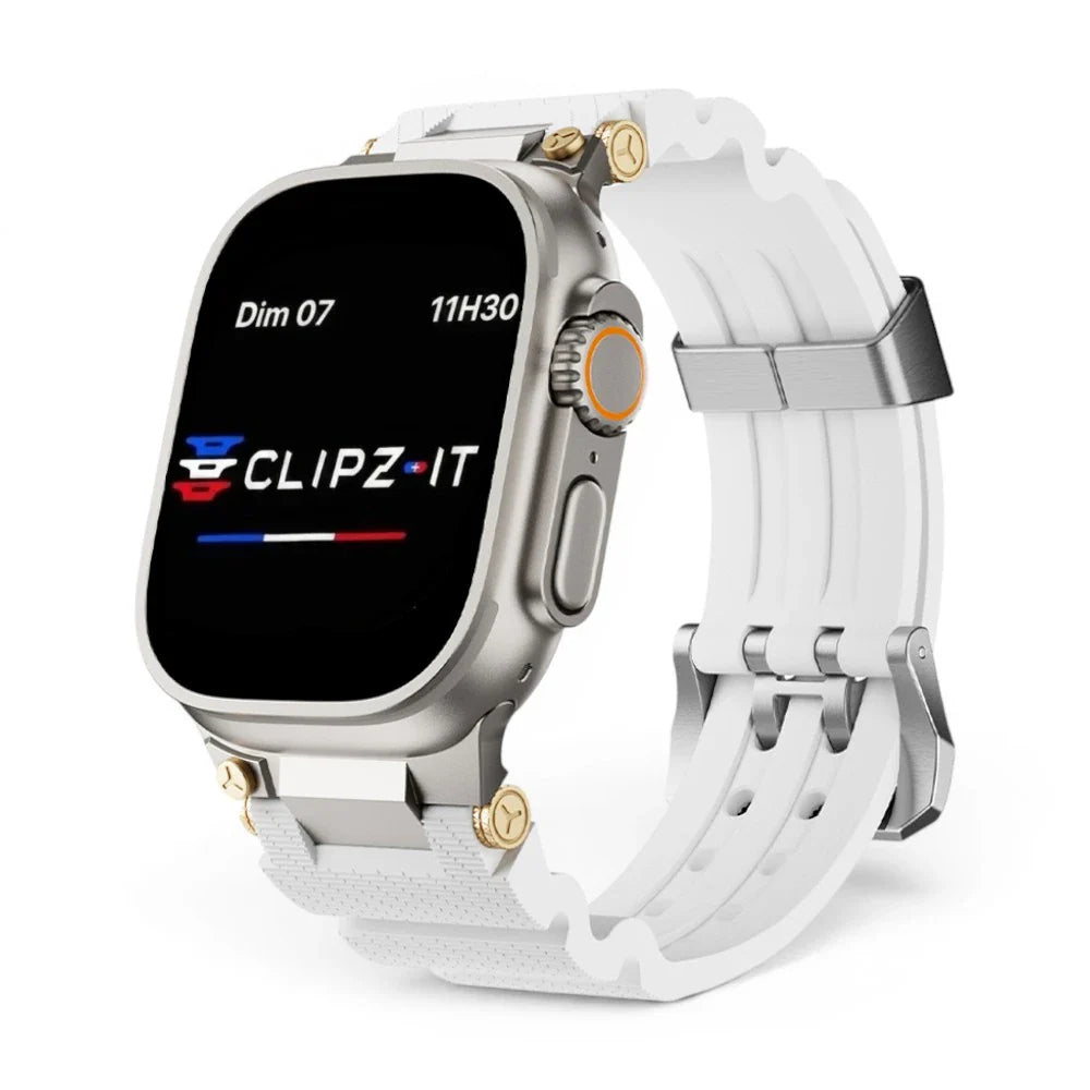 Bracelet Aureus silicone plaqué or couleur blanc pour Apple Watch - Clipz-it