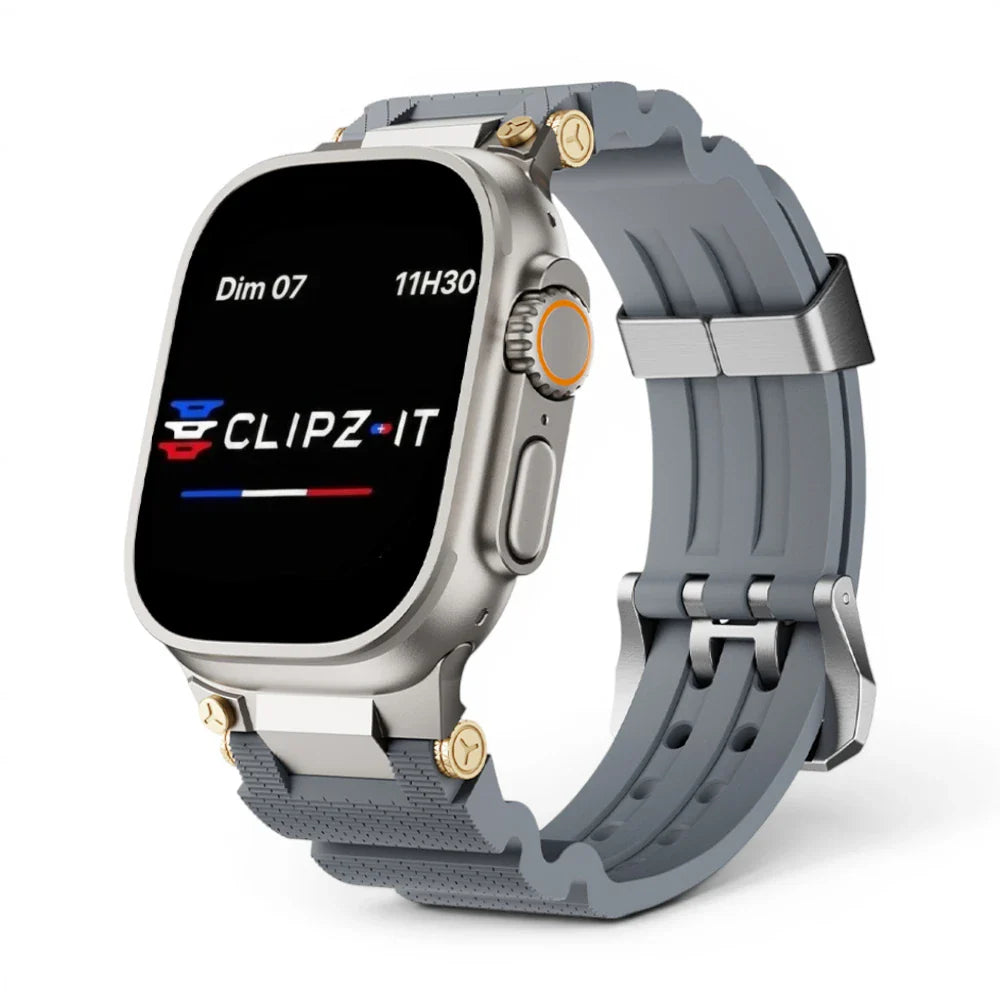 Bracelet Aureus silicone plaqué or couleur gris pour Apple Watch - Clipz-it