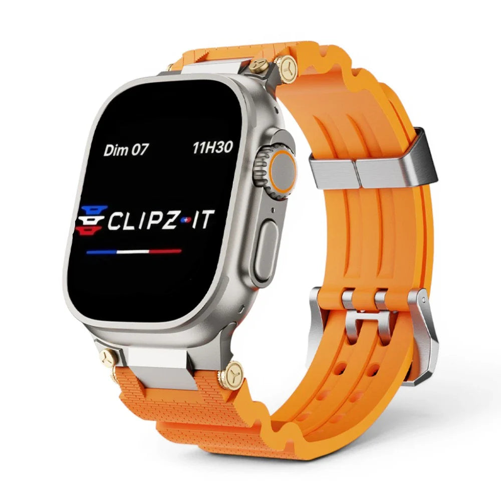 Bracelet Aureus silicone plaqué or couleur orange pour Apple Watch - Clipz-it