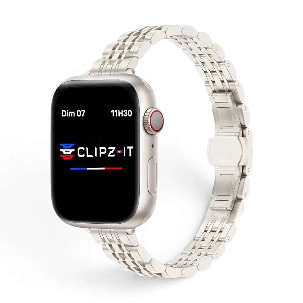 Bracelet Celine Acier inoxydable couleur Lumière stellaire pour Apple Watch - Clipz-it