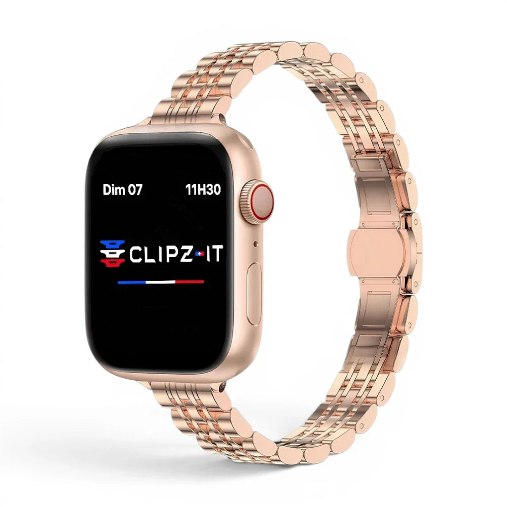 Bracelet Celine Acier inoxydable couleur Or rose pour Apple Watch - Clipz-it