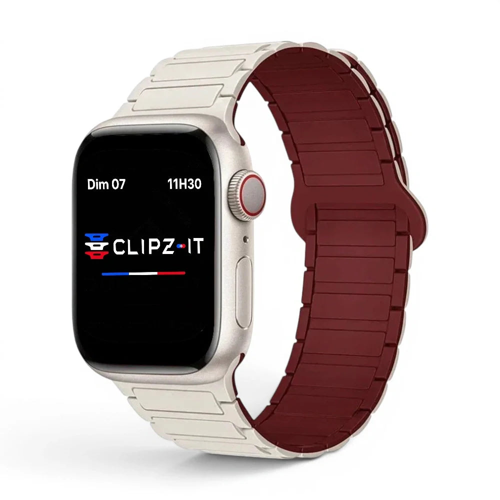 Bracelet Chloé Silicone couleur Blanc - Bordeau pour Apple Watch - Clipz-it