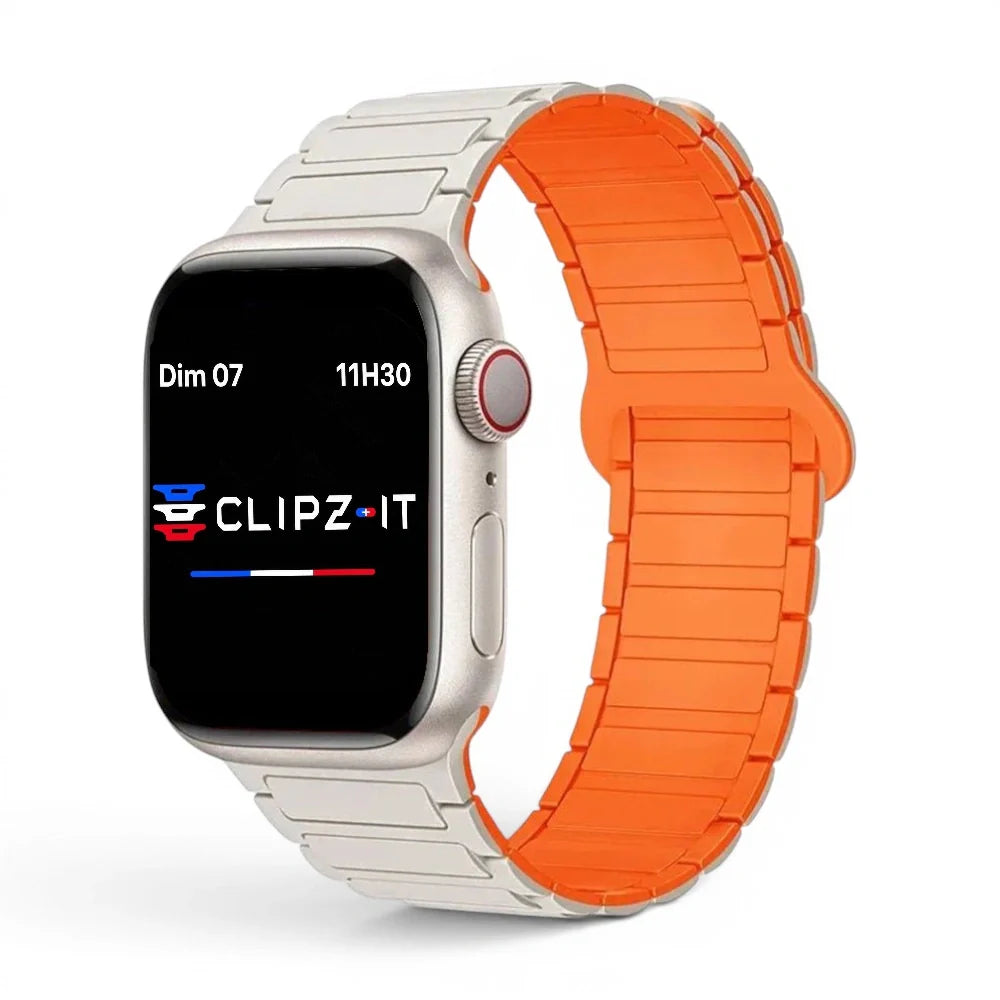 Bracelet Chloé Silicone couleur Blanc - Orange pour Apple Watch - Clipz-it