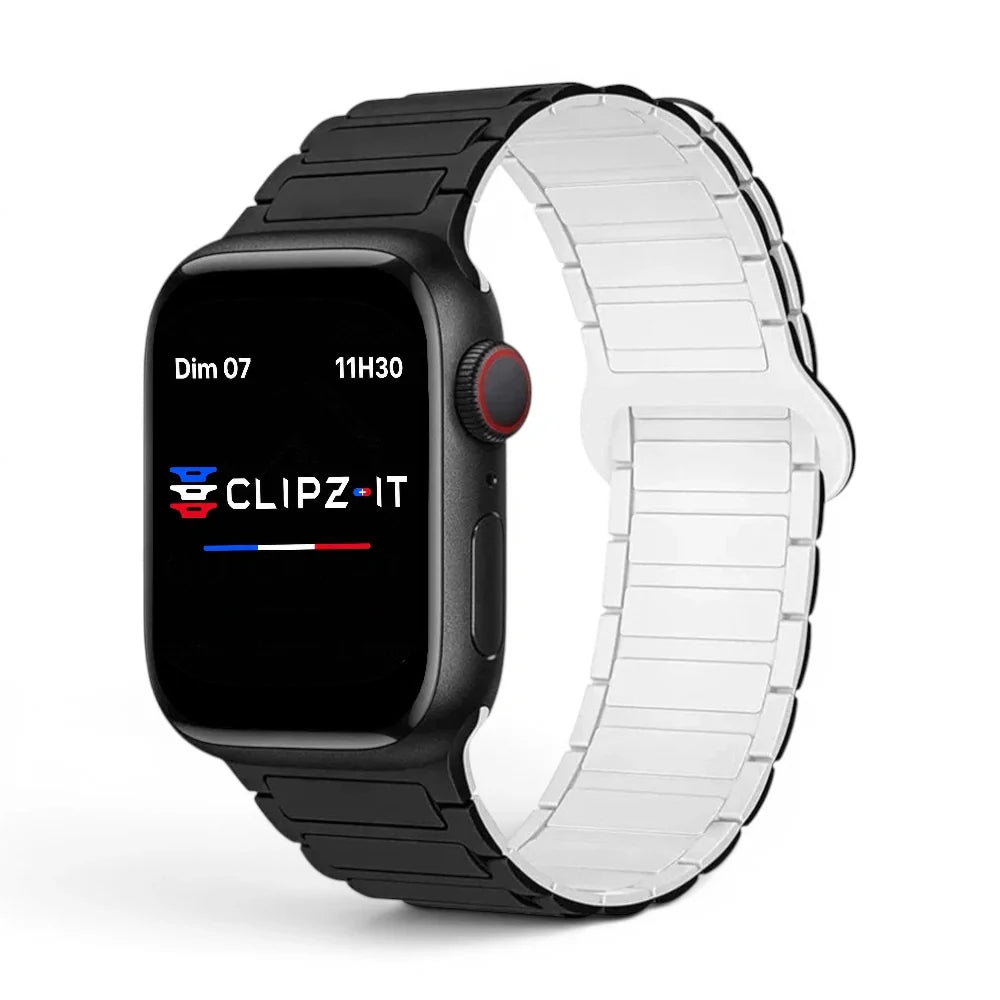 Bracelet Chloé Silicone couleur Noir - Blanc pour Apple Watch - Clipz-it