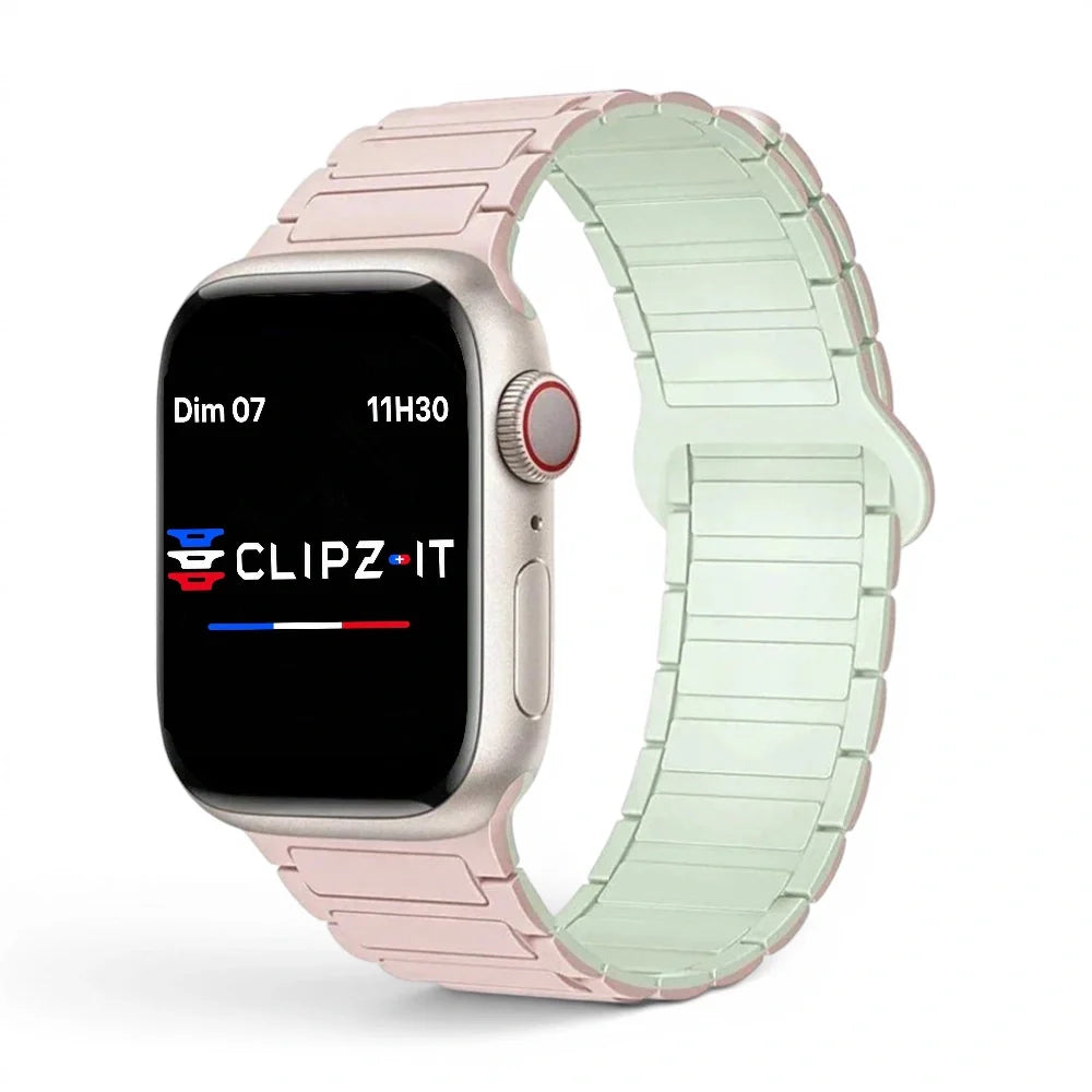 Bracelet Chloé Silicone couleur Rose - Vert pour Apple Watch - Clipz-it