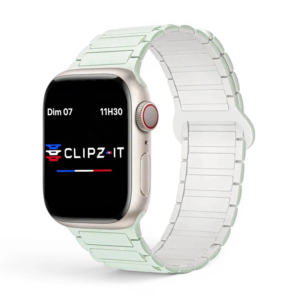 Bracelet Chloé Silicone couleur Vert - Blanc pour Apple Watch - Clipz-it