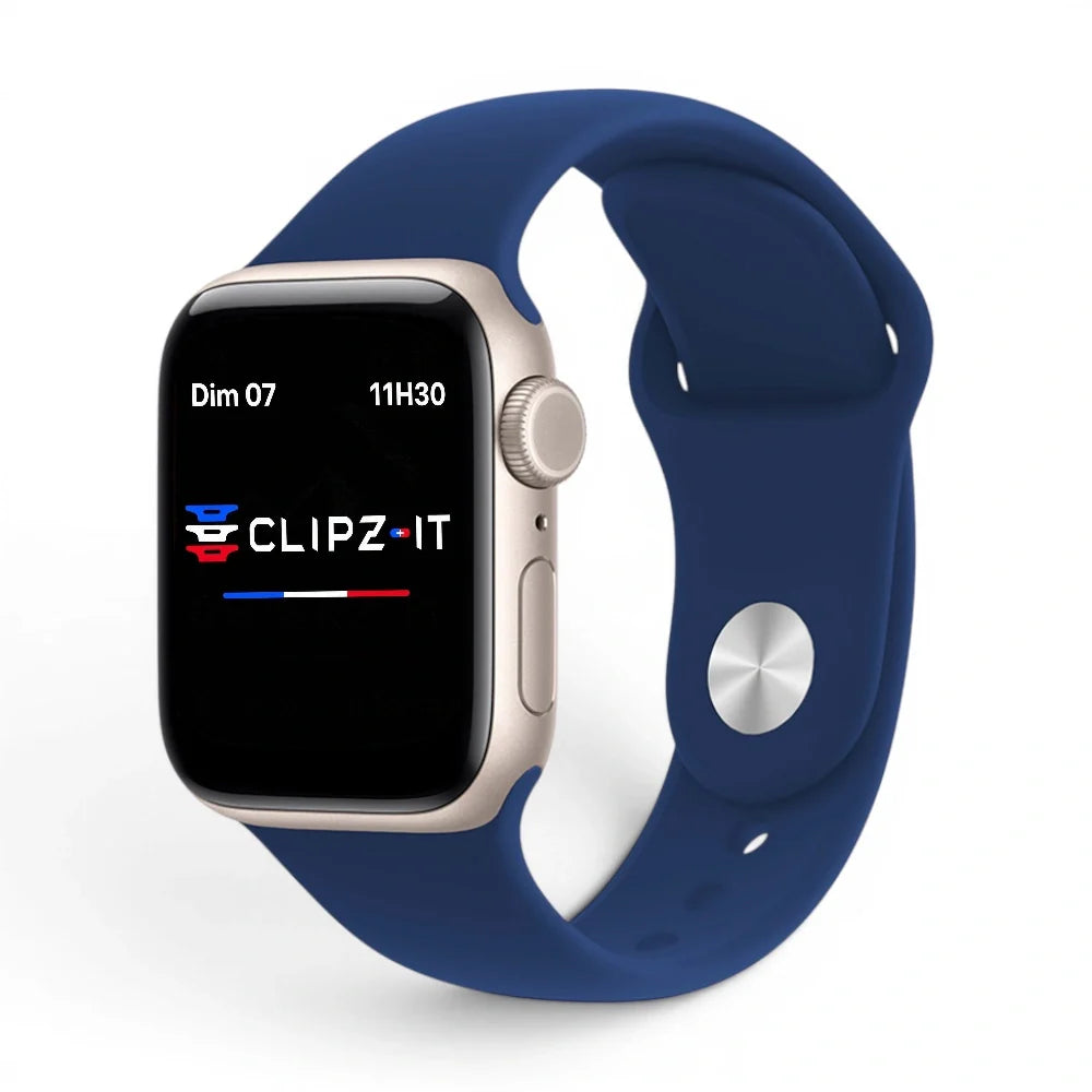 Bracelet Clasico Silicone vue de face couleur Bleu pour Apple Watch - Clipz-it