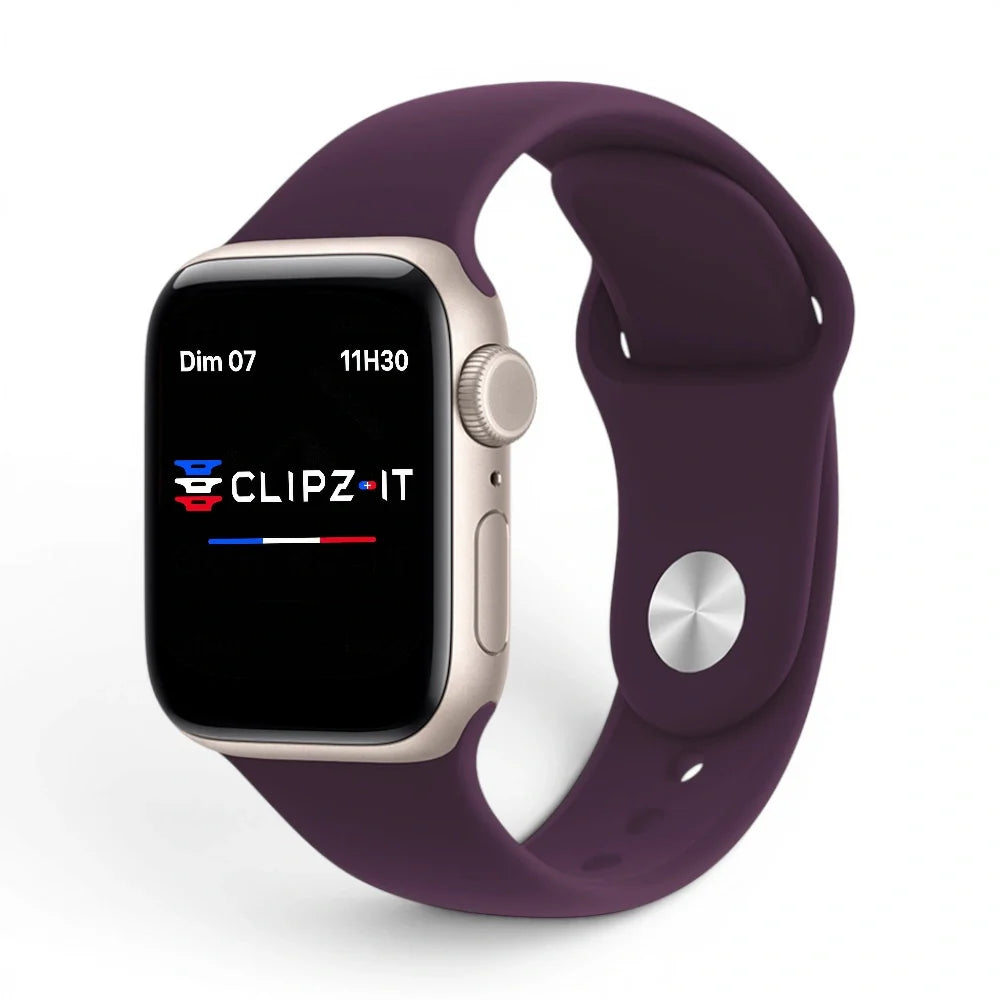 Bracelet Clasico Silicone vue de face couleur Cerise pour Apple Watch - Clipz-it