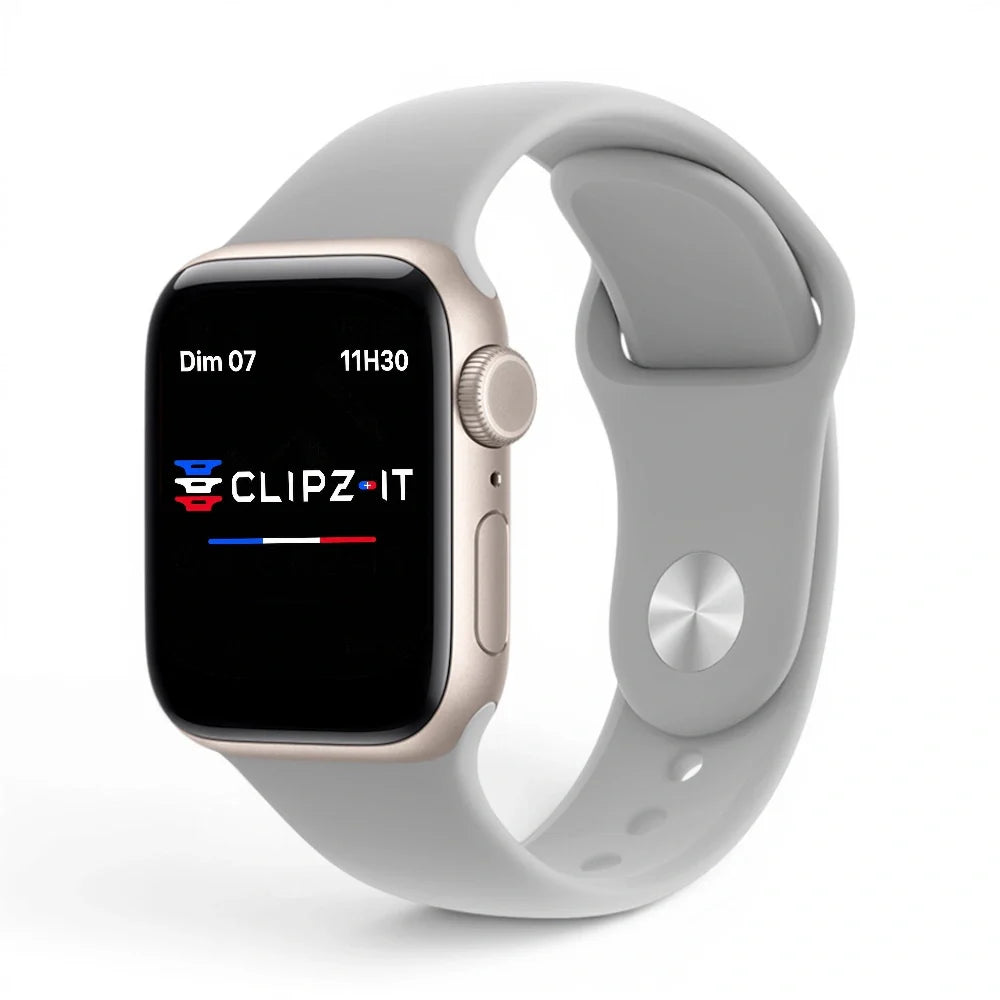 Bracelet Clasico Silicone vue de face couleur Gris clair pour Apple Watch - Clipz-it