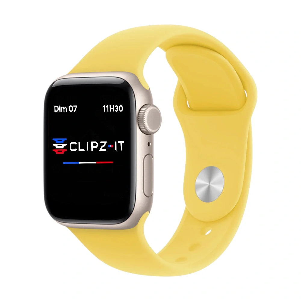 Bracelet Clasico Silicone vue de face couleur Jaune pour Apple Watch - Clipz-it