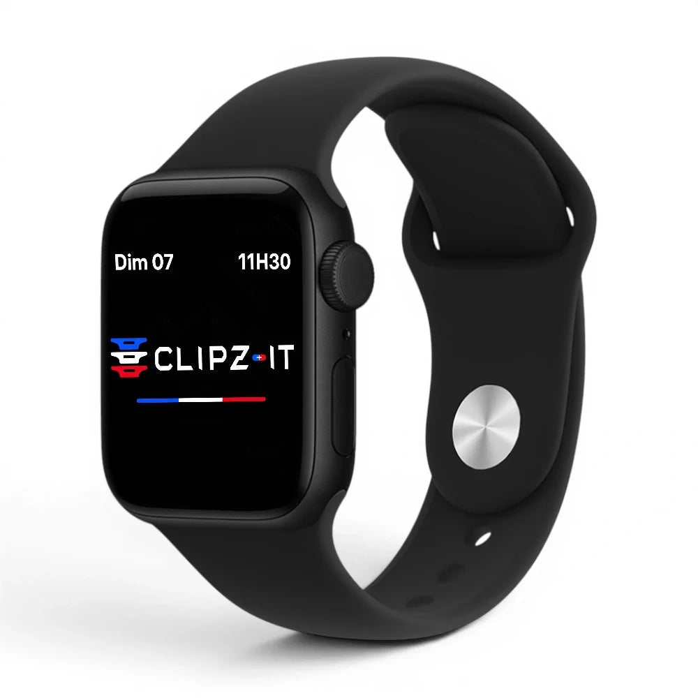 Bracelet Clasico Silicone vue de face couleur Noir pour Apple Watch - Clipz-it