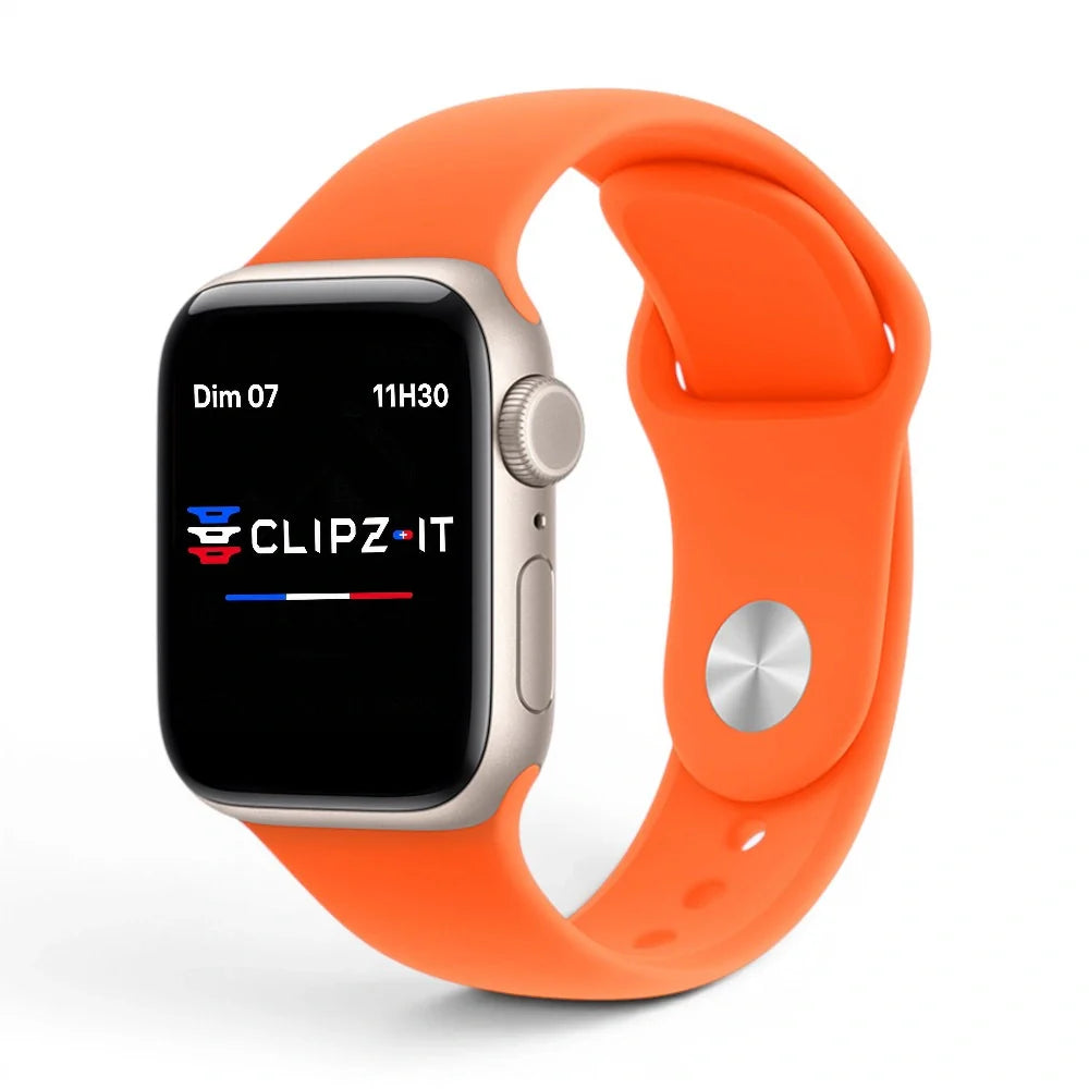 Bracelet Clasico Silicone vue de face couleur Orange pour Apple Watch - Clipz-it