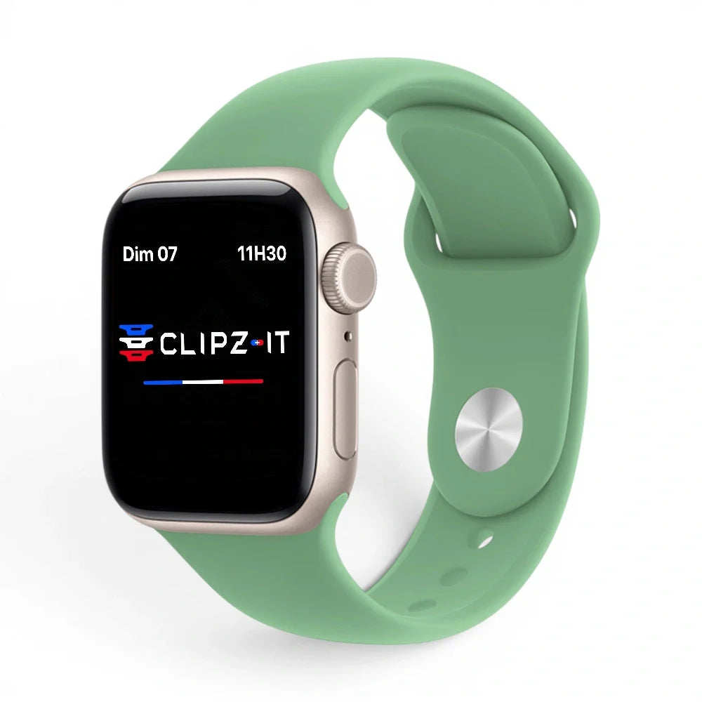 Bracelet Clasico Silicone vue de face couleur Pistache pour Apple Watch - Clipz-it