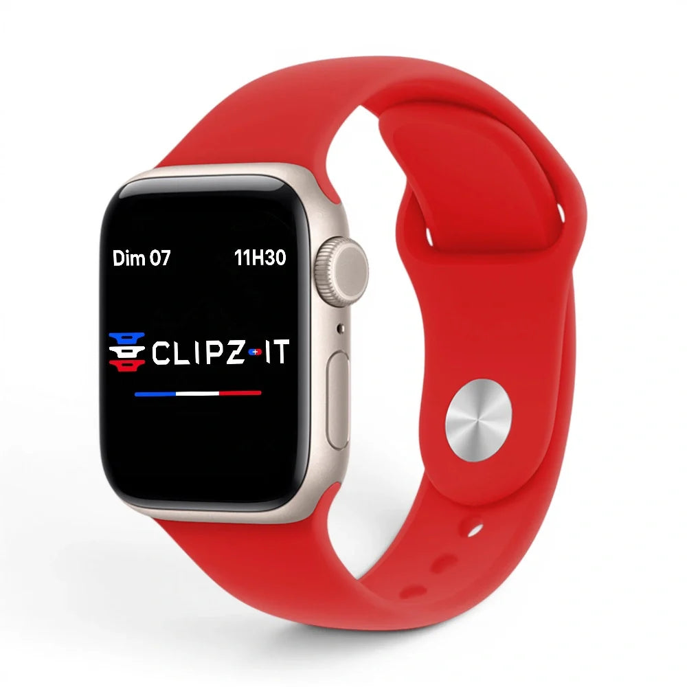 Bracelet Clasico Silicone vue de face couleur Rouge pour Apple Watch - Clipz-it