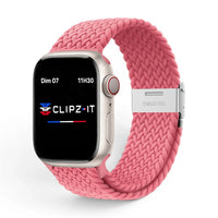 Bracelet Cloud Nylon tressé vue de face couleur Barbie pour Apple Watch - Clipz-it