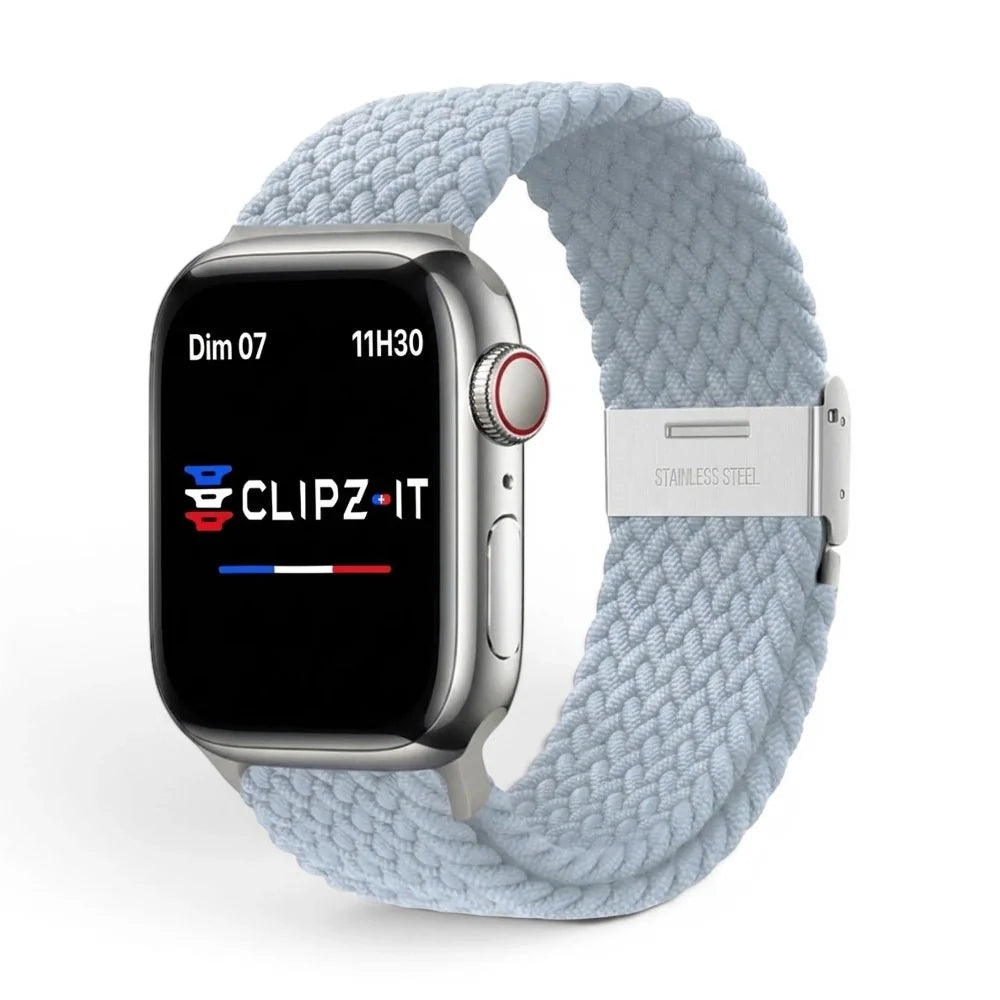 Bracelet Cloud Nylon tressé vue de face couleur Bleu atlantique pour Apple Watch - Clipz-it