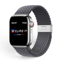 Bracelet Cloud Nylon tressé vue de face couleur Charbon pour Apple Watch - Clipz-it