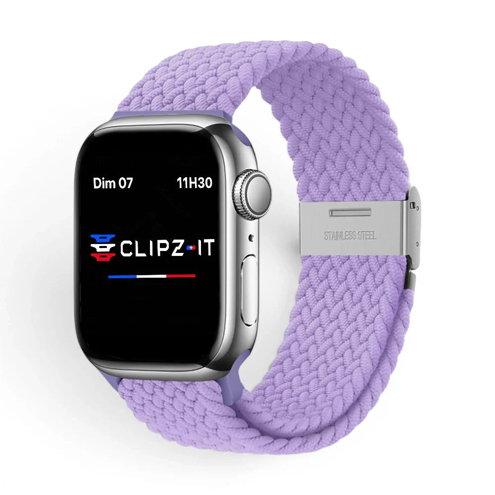 Bracelet Cloud Nylon tressé vue de face couleur Lilas pour Apple Watch - Clipz-it