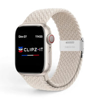 Bracelet Cloud Nylon tressé vue de face couleur Lumière stellaire pour Apple Watch - Clipz-it