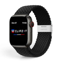 Bracelet Cloud Nylon tressé vue de face couleur Noir pour Apple Watch - Clipz-it