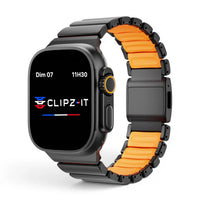 Bracelet Duetto acier & silicone sport couleur noir-et-orange pour Apple Watch - Clipz-it
