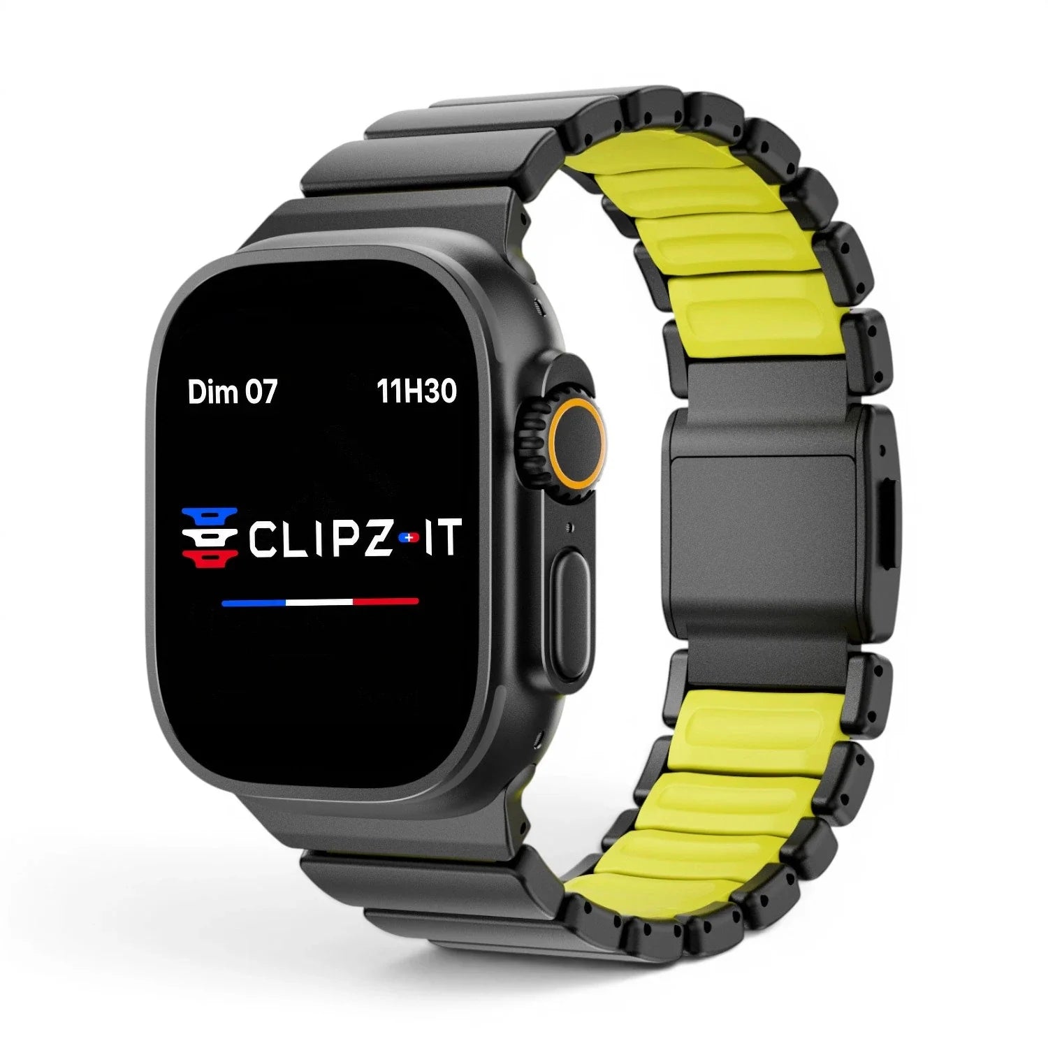 Bracelet Duetto acier & silicone sport couleur noir-et-vert pour Apple Watch - Clipz-it