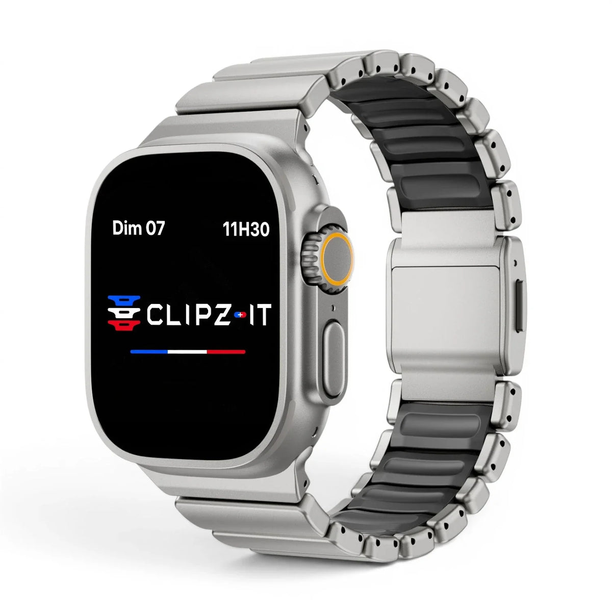 Bracelet Duetto acier & silicone sport couleur titane-et-noir pour Apple Watch - Clipz-it