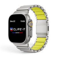 Bracelet Duetto acier & silicone sport couleur titane-et-vert pour Apple Watch - Clipz-it