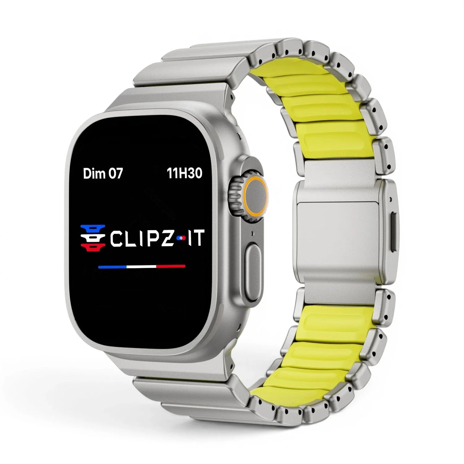 Bracelet Duetto acier & silicone sport couleur titane-et-vert pour Apple Watch - Clipz-it
