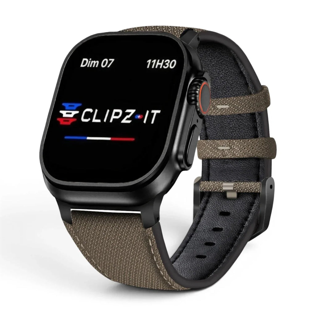 Bracelet DuoWeave cuir & nylon couleur ambre-sauvage pour Apple Watch - Clipz-it