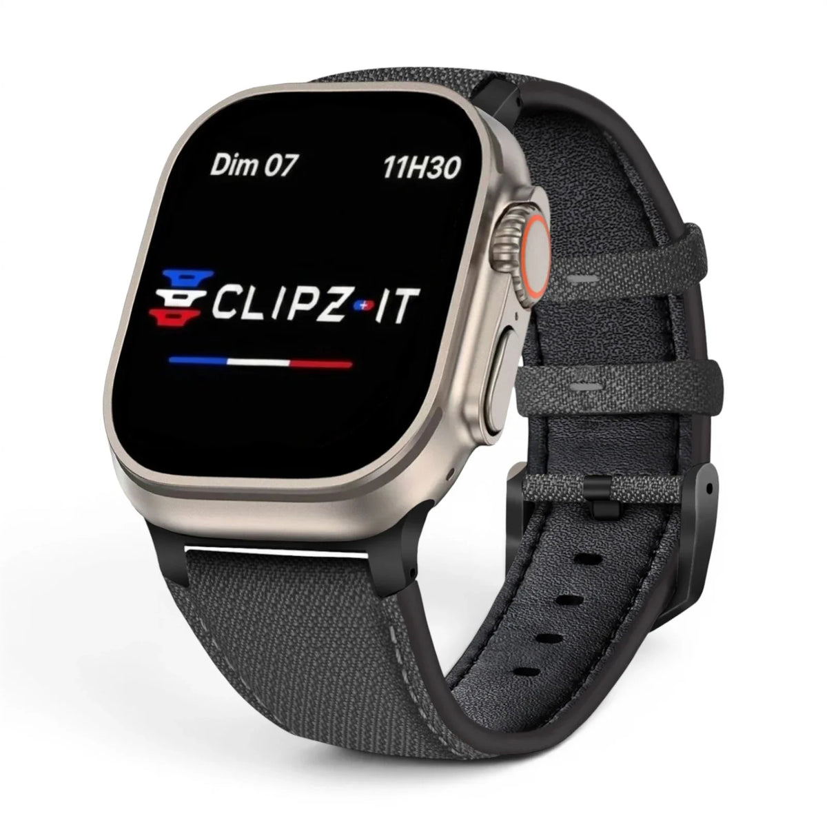 Bracelet DuoWeave cuir & nylon couleur anthracite pour Apple Watch - Clipz-it