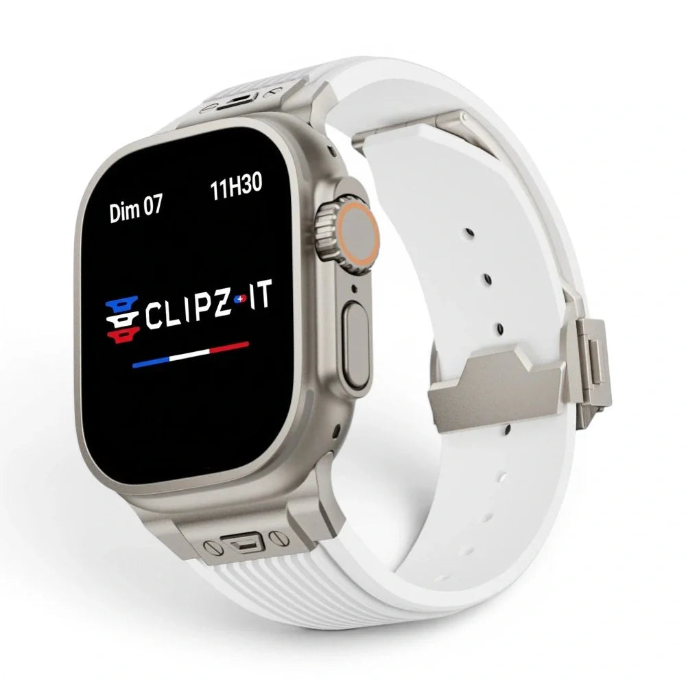 Bracelet Elite Silicone vue de face couleur Blanc pour Apple Watch - Clipz-it