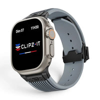 Bracelet Elite silicone premium couleur Bleu finition Noir pour Apple Watch - Clipz-it