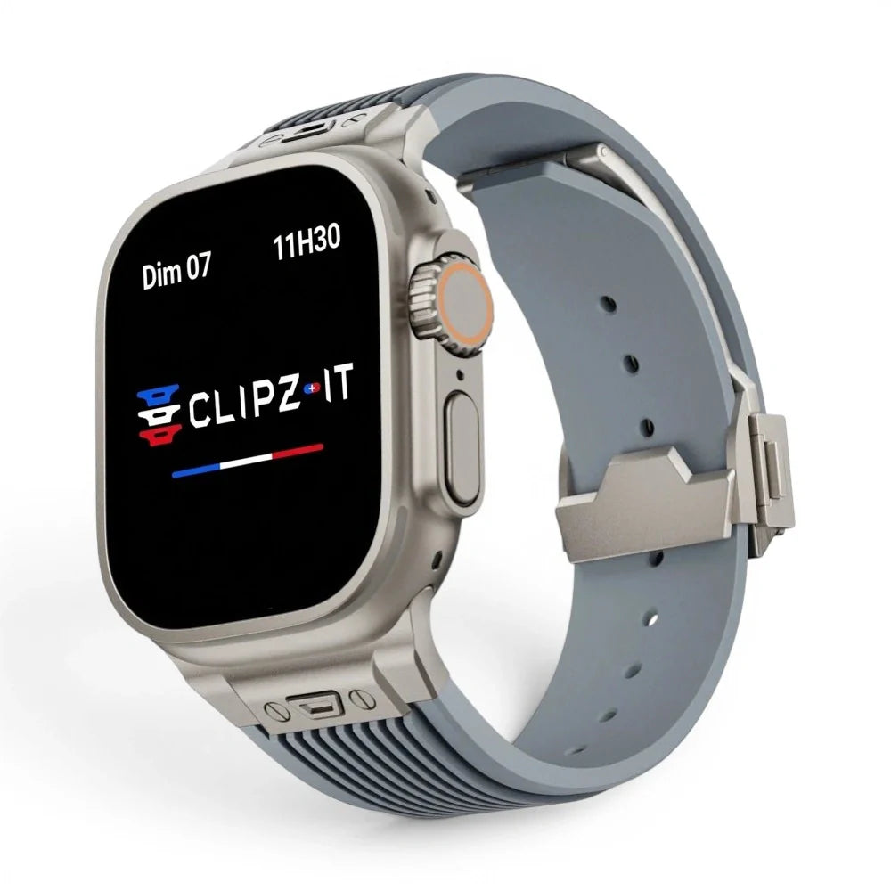 Bracelet Elite Silicone vue de face couleur Bleu pour Apple Watch - Clipz-it