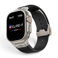 Bracelet Elite Silicone vue de face couleur Noir pour Apple Watch - Clipz-it