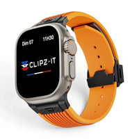 Bracelet Elite silicone premium couleur Orange finition Noir pour Apple Watch - Clipz-it