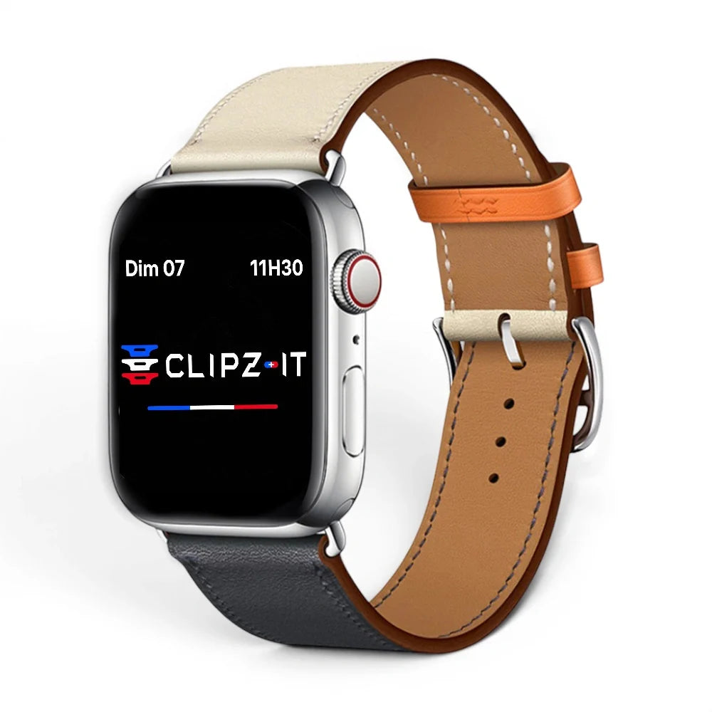 Bracelet Eros Cuir couleur Bleu & Blanc pour Apple Watch - Clipz-it