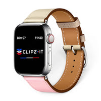 Bracelet Eros Cuir couleur Rose & Blanc pour Apple Watch - Clipz-it