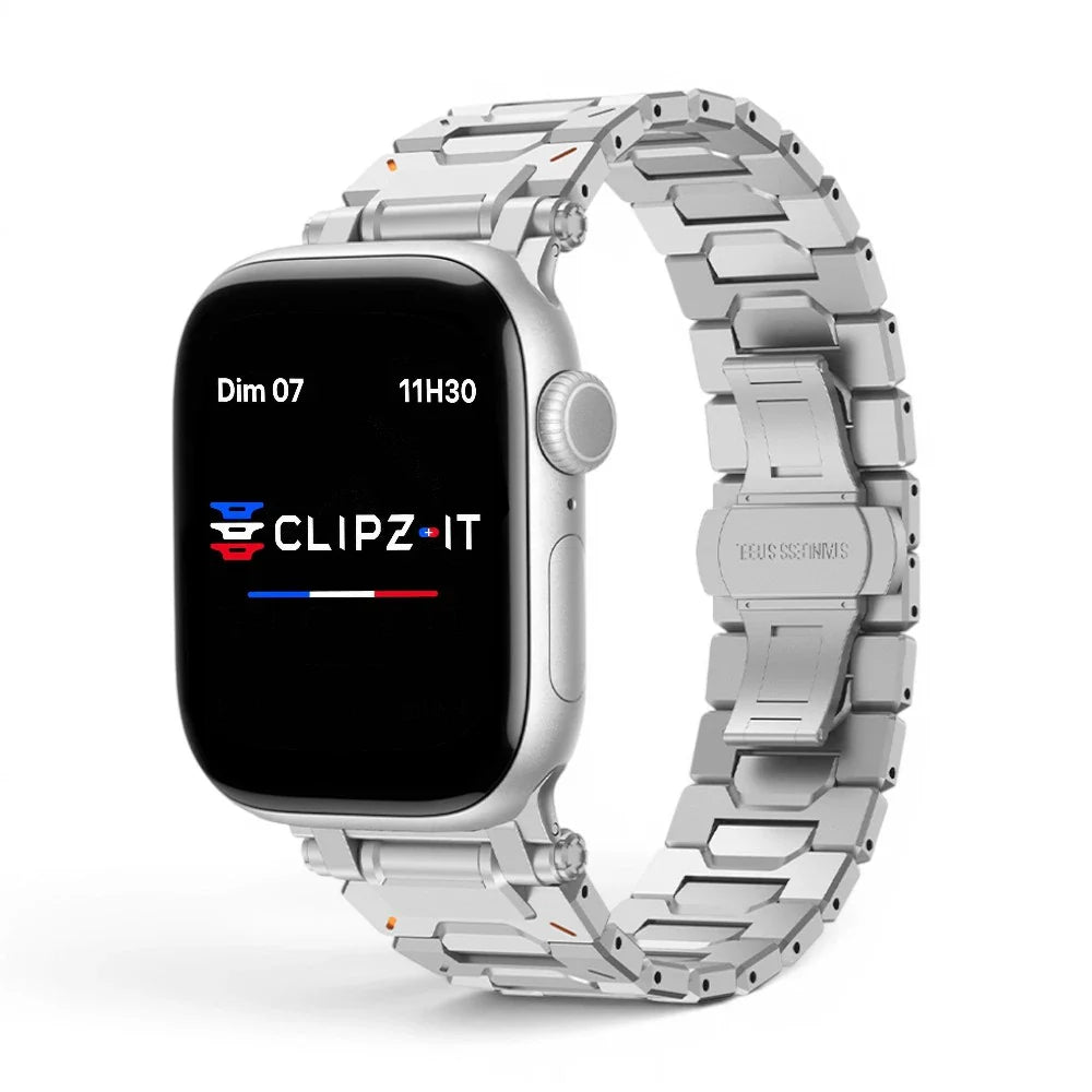 Bracelet Fortress acier & titane couleur argent pour Apple Watch - Clipz-it