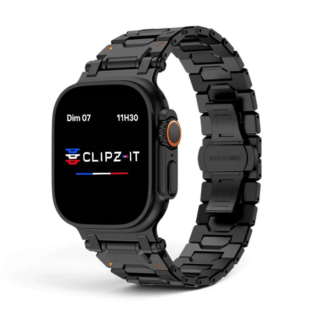 Bracelet Fortress acier & titane couleur noir pour Apple Watch - Clipz-it