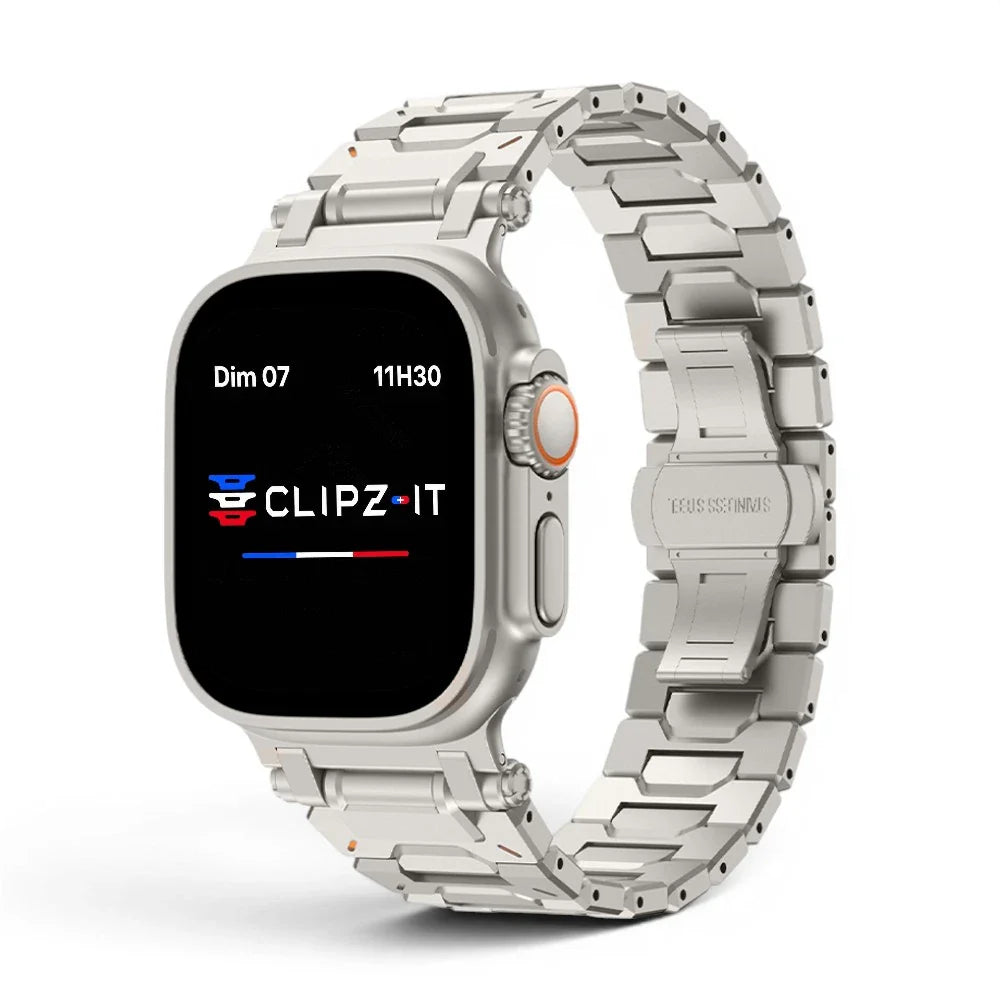 Bracelet Fortress acier & titane couleur titane pour Apple Watch - Clipz-it